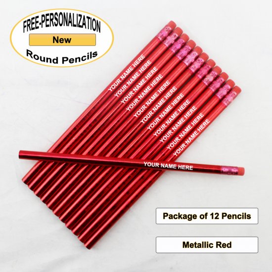 ezpencils - Personalized Metallic Red Round Pencil - 12 pkg - Click Image to Close