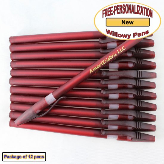 Personalized Willowy Pen, Solid Burgundy Body Clear Grip 12 pkg - Click Image to Close