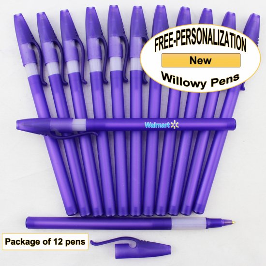 Willowy Pen, Purple Body, White Gripper, 12pkg - Custom Image - Click Image to Close
