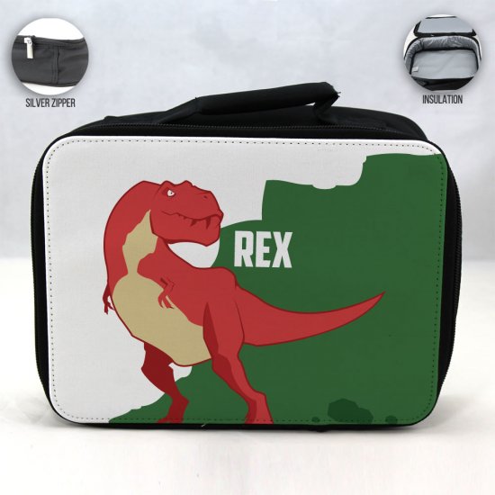 Personalized Dinosaur Theme - Black School Lunch Box for kids - Click Image to Close