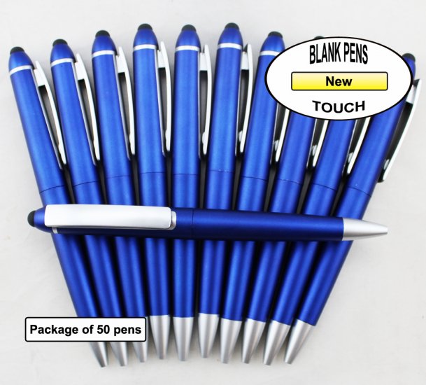 Touch Pen - Blue Body, Silver Accents - Blanks - 50pkg - Click Image to Close