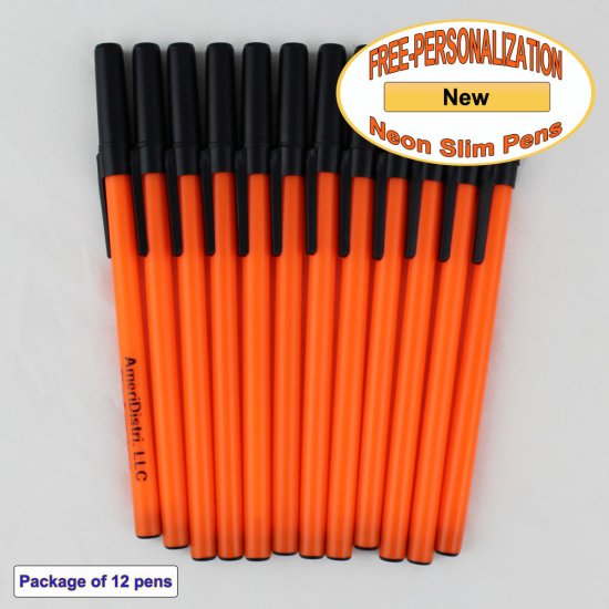 Personalized - Slim Pens - Neon Orange Body, Black Ink - Click Image to Close