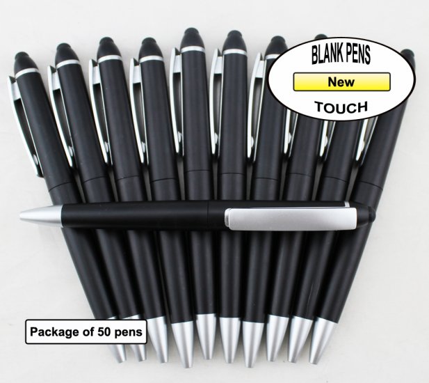 Touch Pen - Black Body, Silver Accents - Blanks - 50pkg - Click Image to Close