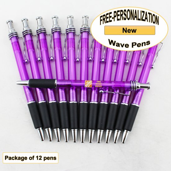Wave Pen, Purple Body, Black Grip, 12 pkg - Custom Image - Click Image to Close
