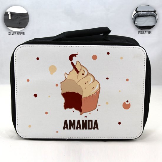 Personalized Cupcake Theme - Black School Lunch Box for kids - Click Image to Close