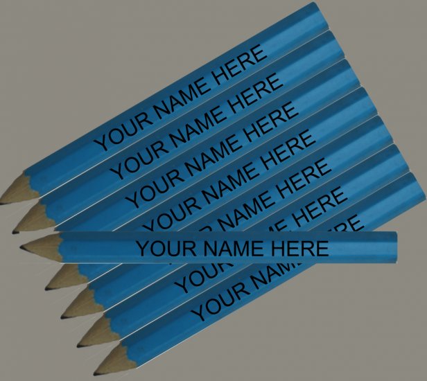 ezpencils - 24 pkg Personalized Hexagon Sky Blue Golf Pencils - Click Image to Close