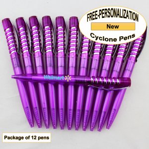 Cyclone Pen, Purple Body, Silver Accents, 12 pkg -Custom Image