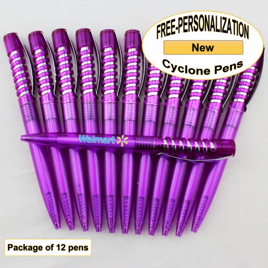 Cyclone Pen, Purple Body, Silver Accents, 12 pkg -Custom Image - Click Image to Close