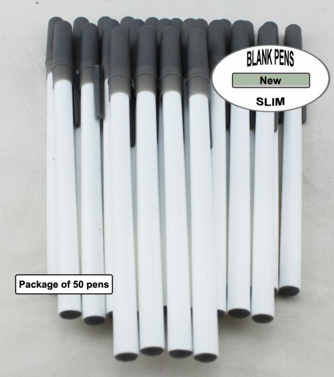 Slim Pen -White Body and Gray Accents- Blanks - 50pkg - Click Image to Close