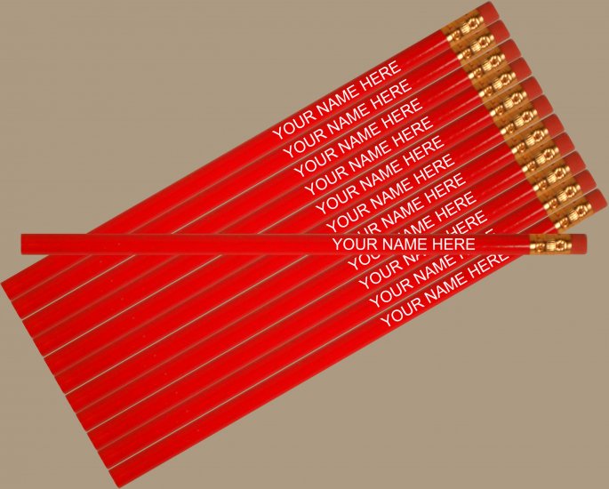 ezpencils - Personalized Red Round Pencil - 12 pkg - Click Image to Close