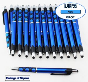 Spot Pen-Silver Accents, Blue Body & Spotted Grip-Blanks-50pkg