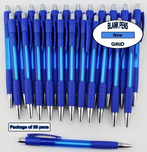 Grid Pen - Clear Dark Blue Body with Grid Grip - Blanks - 50pkg