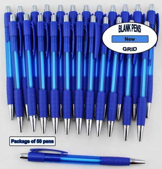 Grid Pen - Clear Dark Blue Body with Grid Grip - Blanks - 50pkg - Click Image to Close