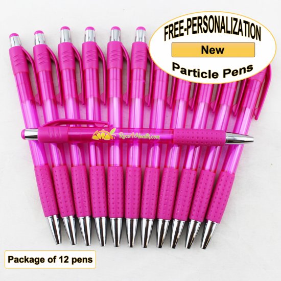 Particle Pen, Clear Pink Body & Grip, 12 pkg-Custom Image - Click Image to Close