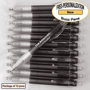 Personalized Buzz Pen, Translucent Smoke Body Clear Grip 12 pkg.