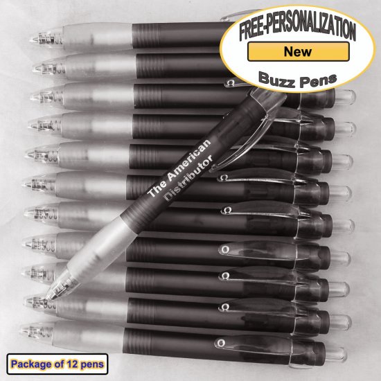 Personalized Buzz Pen, Translucent Smoke Body Clear Grip 12 pkg. - Click Image to Close