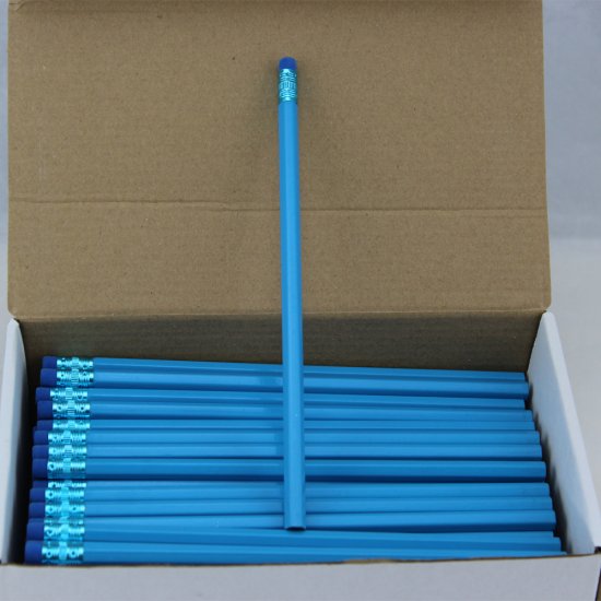 ezpencils - 144 Sky Blue Hex Pencils -Non-Personalized - Click Image to Close