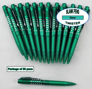 Twister Pen-Green Body, Silver Accent, Spiral Clip-Blanks-50pkg