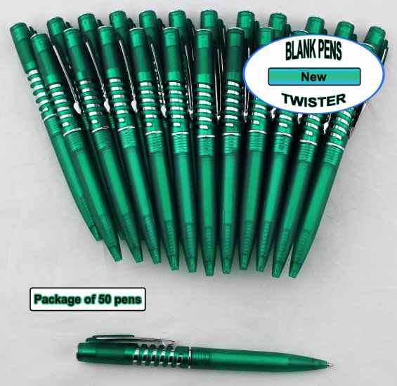 Twister Pen-Green Body, Silver Accent, Spiral Clip-Blanks-50pkg - Click Image to Close