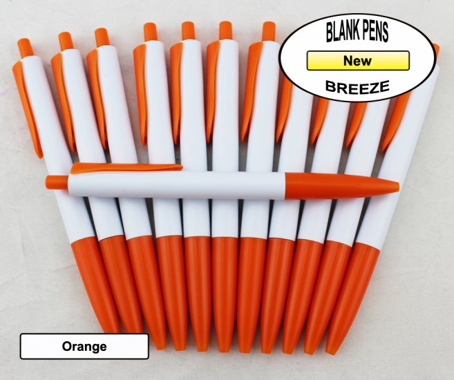 Breeze Pens - White Body with Orange Accents - Blanks - 50pkg - Click Image to Close