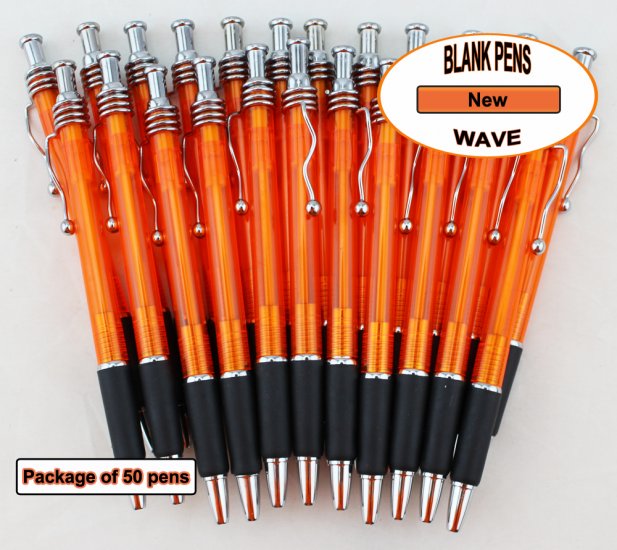 Wave Pens-Orange Body Silver Accents & Black Grip-Blanks-50pkg - Click Image to Close