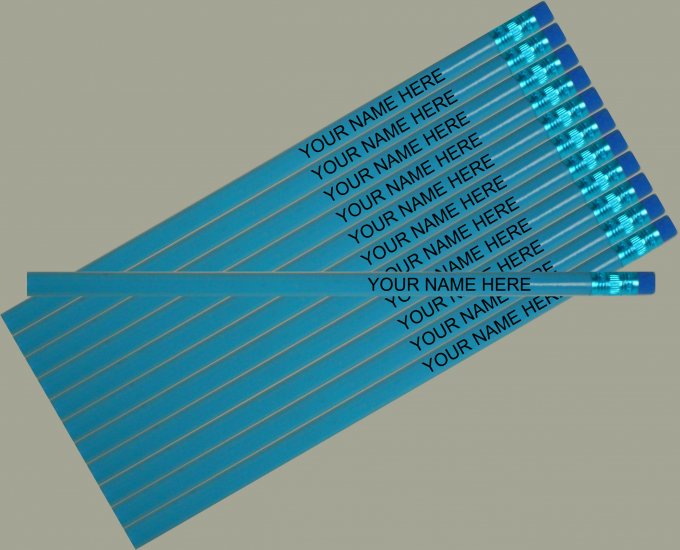 ezpencils - Personalized Light Blue Round Pencil - 12 pkg - Click Image to Close