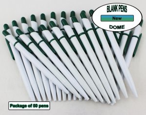 Dome Pen -White Body and Green Accents- Blanks - 50pkg