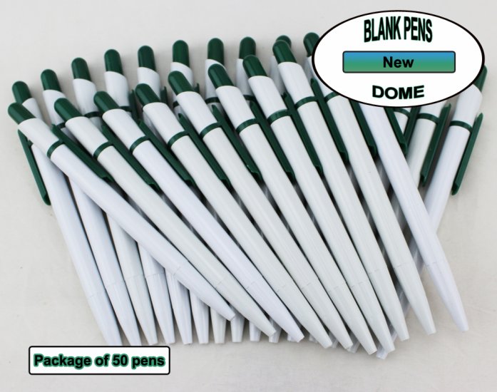 Dome Pen -White Body and Green Accents- Blanks - 50pkg - Click Image to Close
