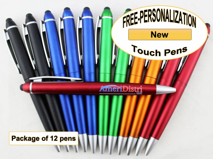 Touch Pen, Assorted Colors ,Silver Accents 12 pkg - Custom Image - Click Image to Close