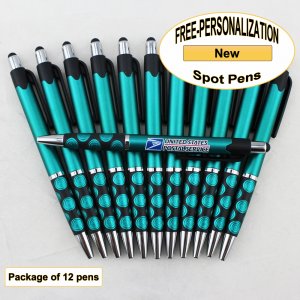 Spot Pen, Silver/Black Accents, Teal Body, 12 pkg-Custom Image