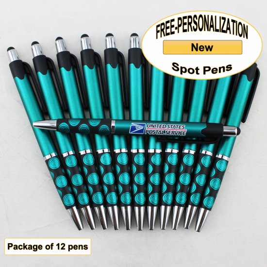 Spot Pen, Silver/Black Accents, Teal Body, 12 pkg-Custom Image - Click Image to Close