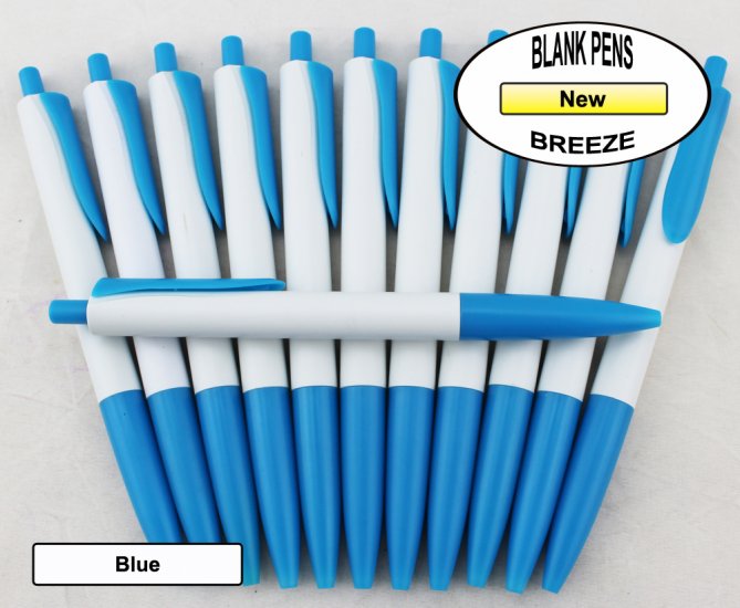 Breeze Pens - White Body with Blue Accents - Blanks - 50pkg - Click Image to Close