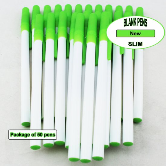 Slim Pen -White Body and Apple Green Accents- Blanks - 50pkg - Click Image to Close