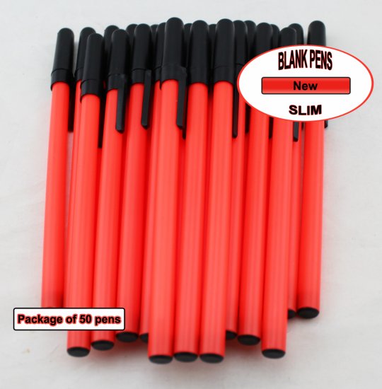 Colored Slim Pen-Neon Red Body, Cap and Accent-Blanks-50pkg - Click Image to Close