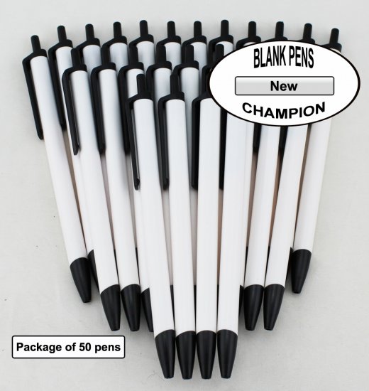 Champion Pens -White Body, Black Top & Bottom- Blanks - 50pkg - Click Image to Close