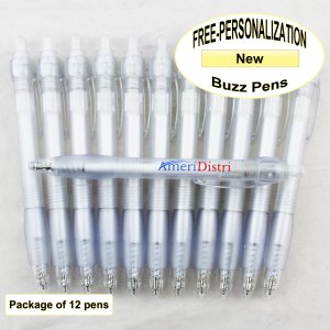 Buzz Pen, White Body, White Grip, 12 pkg - Custom Image