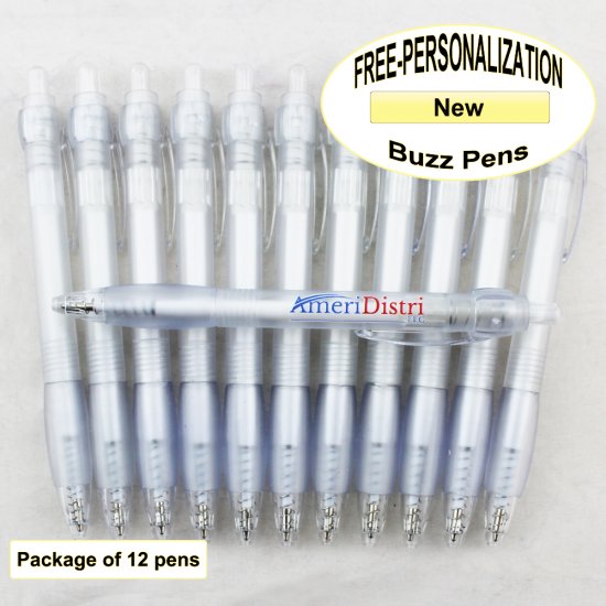 Buzz Pen, White Body, White Grip, 12 pkg - Custom Image - Click Image to Close
