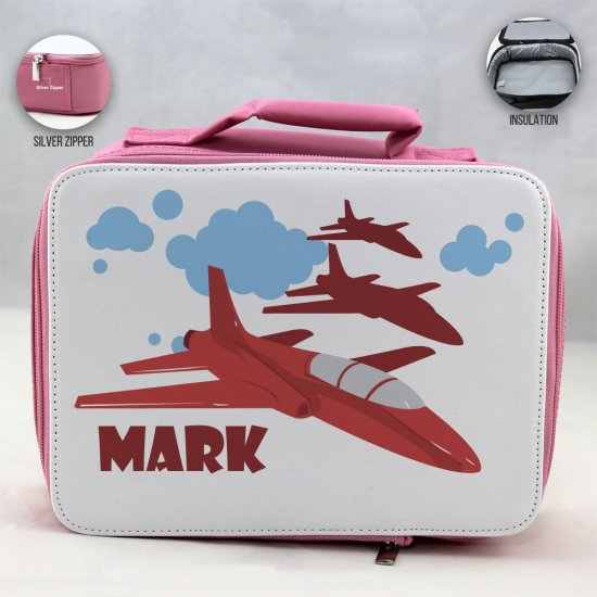 Personalized Jet Plane Theme - Pink School Lunch Box for kids - Click Image to Close