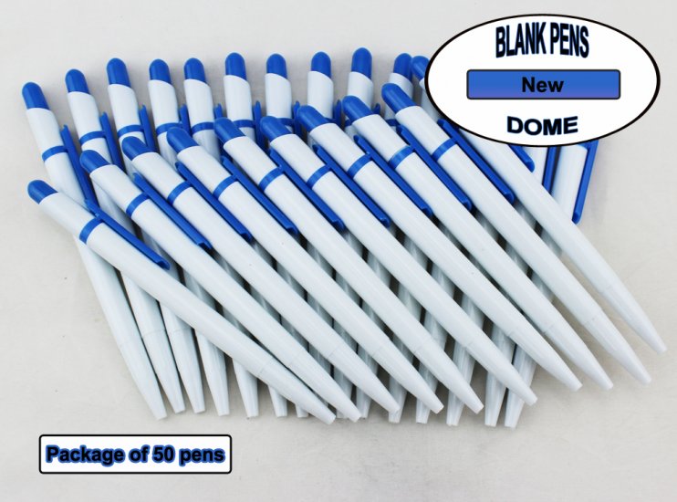 Dome Pen -White Body and Light Blue Accents- Blanks - 50pkg - Click Image to Close