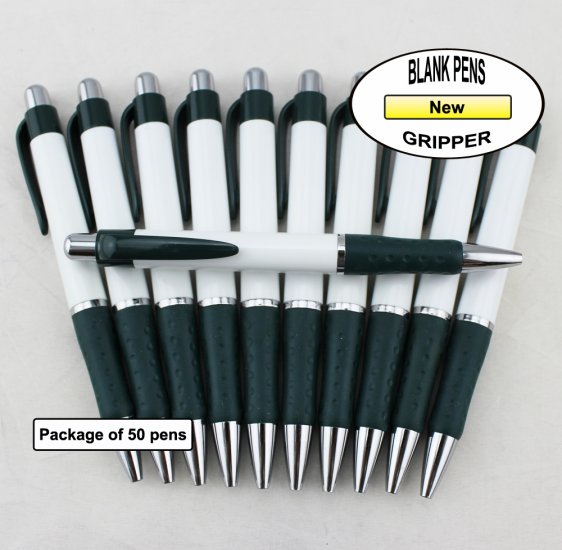 Gripper Pen - Green Clip & Grip, White Body - Blanks - 50pkg - Click Image to Close
