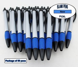 Foil Pen -Silver Foil Body with Blue Accents- Blanks - 50pkg
