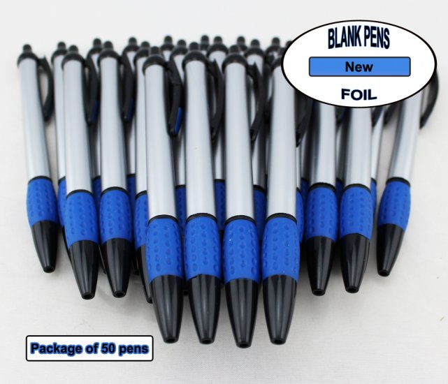 Foil Pen -Silver Foil Body with Blue Accents- Blanks - 50pkg - Click Image to Close