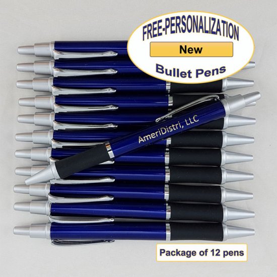 Personalized Bullet Pen, Blue Body Silver Accents 12 pkg - Click Image to Close