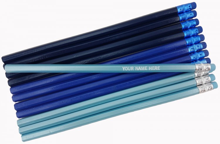 ezpencils - Personalized Shadows of Blue Hexagon Pencils - 12 pk - Click Image to Close