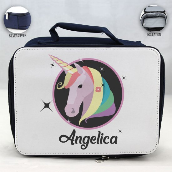 Personalized Unicorn Design - Blue School Lunch Box for kids - Click Image to Close