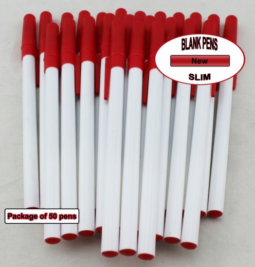 Slim Pen -White Body and Red Accents- Blanks - 50pkg - Click Image to Close
