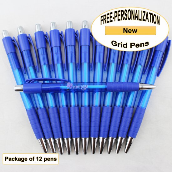 Grid Pen, Dark Blue Body and Grip, 12 pkg - Custom Image - Click Image to Close