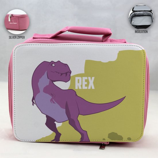 Personalized Dinosaur Theme - Pink School Lunch Box for kids - Click Image to Close