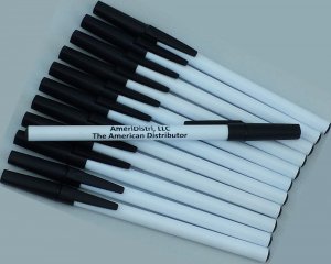 White Color Body - Black Color Cap Pens - 12 pkg.