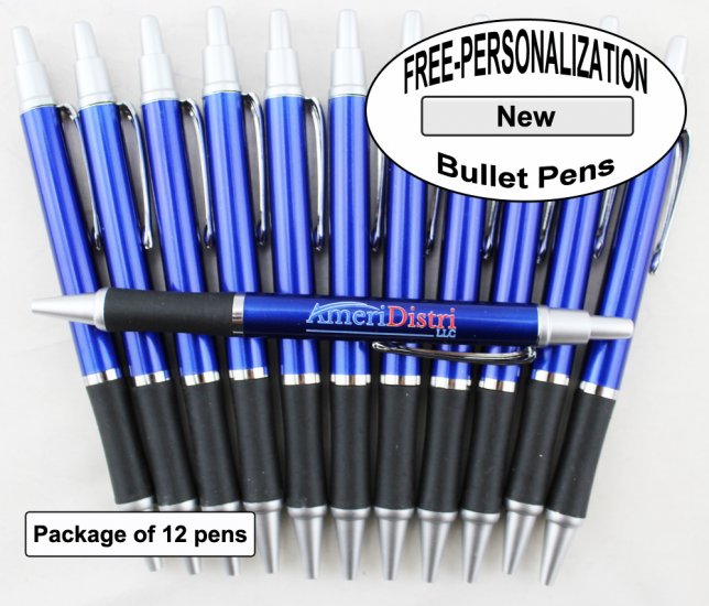 Bullet Pen, Blue body, Elegant tip, 12pkg - Custom Image - Click Image to Close